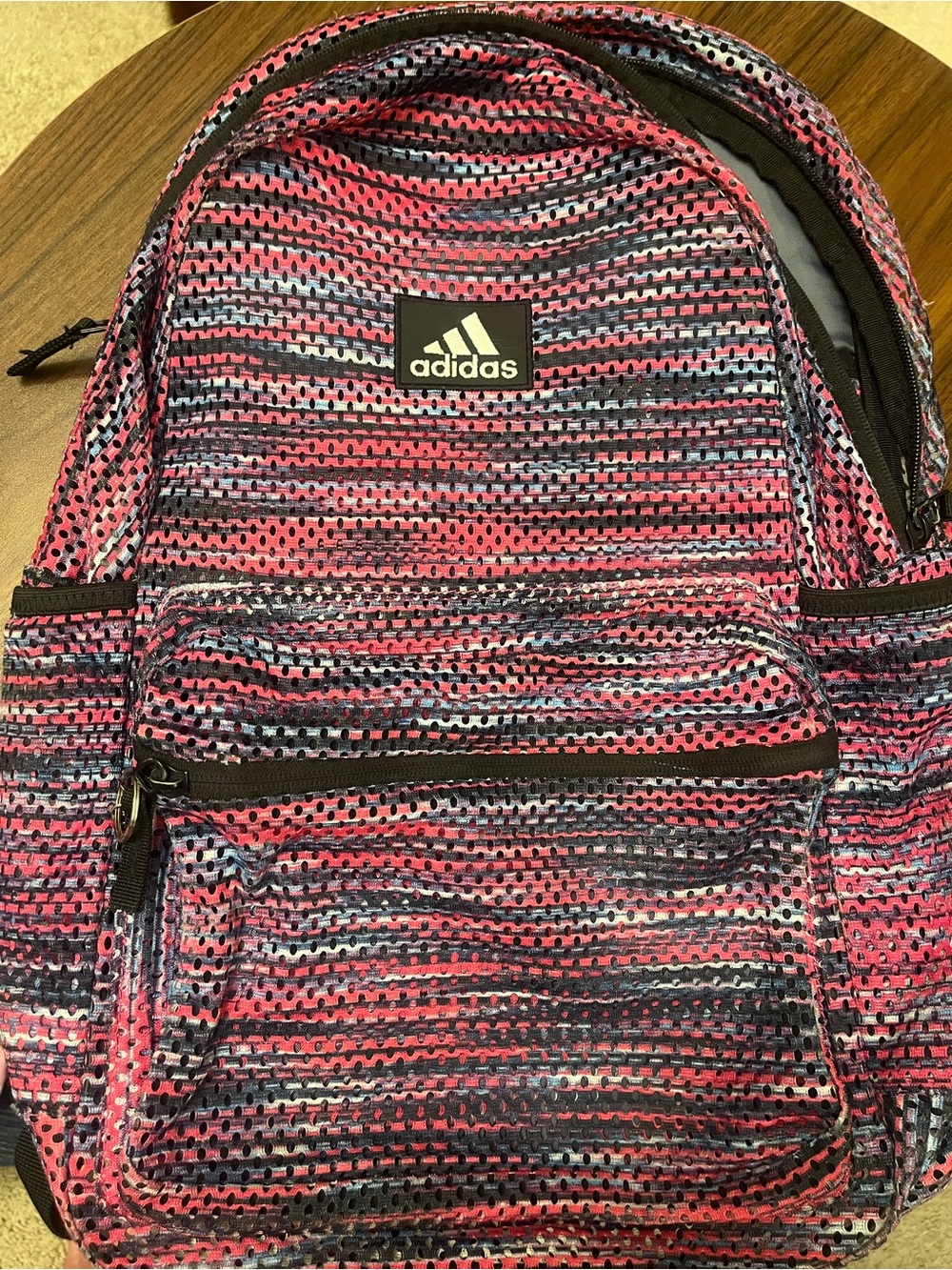 adidas Kids Backpack in Pink, Black and Purple Stripe Pattern
